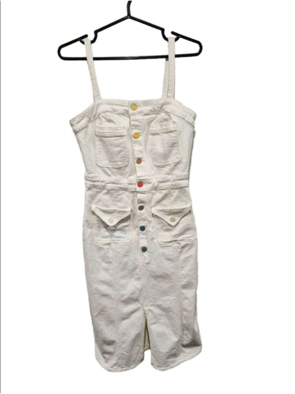 MOTHER To The Point Denim Dress S Taste The Rainbow Button Front Midi White